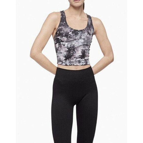 Calvin Klein Performance Oslo Black Tie Dye Racerback Crop Top Women's XS NWT - Picture 1 of 8